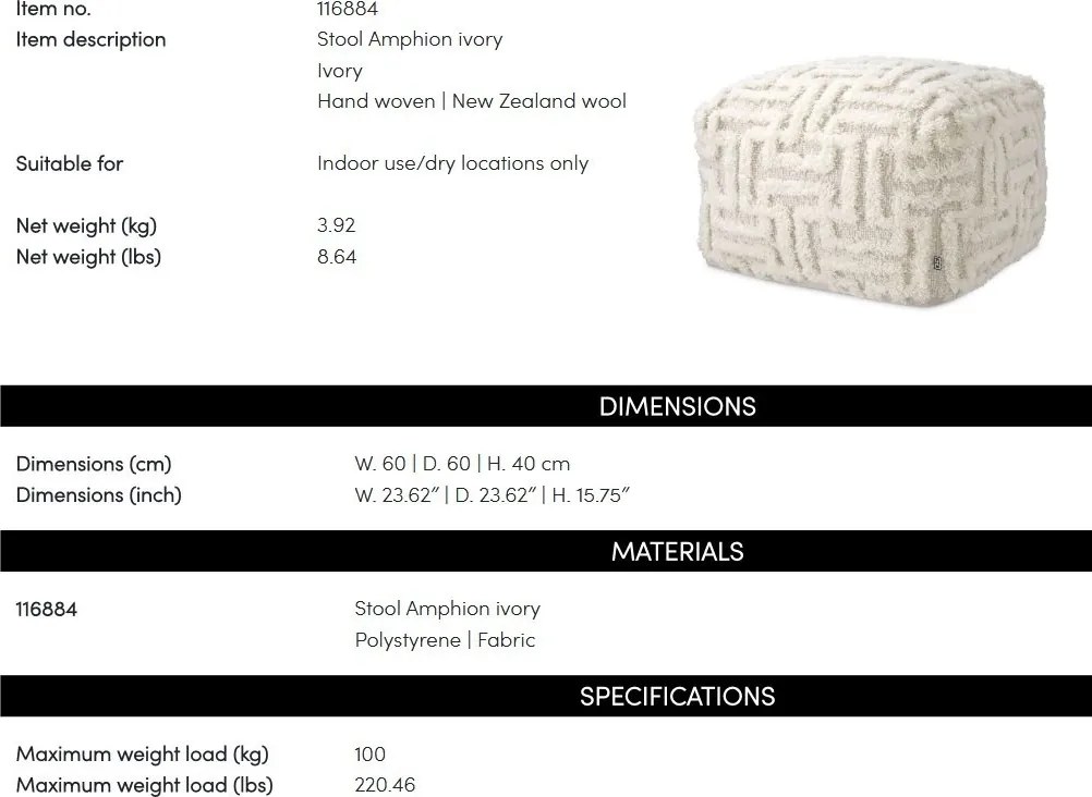 Taburete design LUX Amphion, Ivory