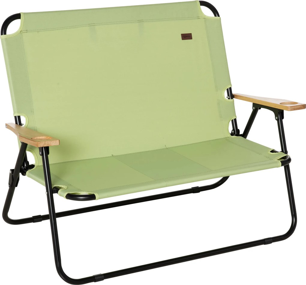 Outsunny scaun de camping 2 locuri, pliabil, cu suport pentru băuturi, 141 x 67 x 80 cm, Verde | Aosom Romania