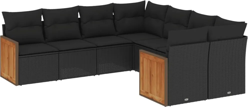 vidaXL Set mobilier de grădină cu perne, 8 piese, negru, poliratan
