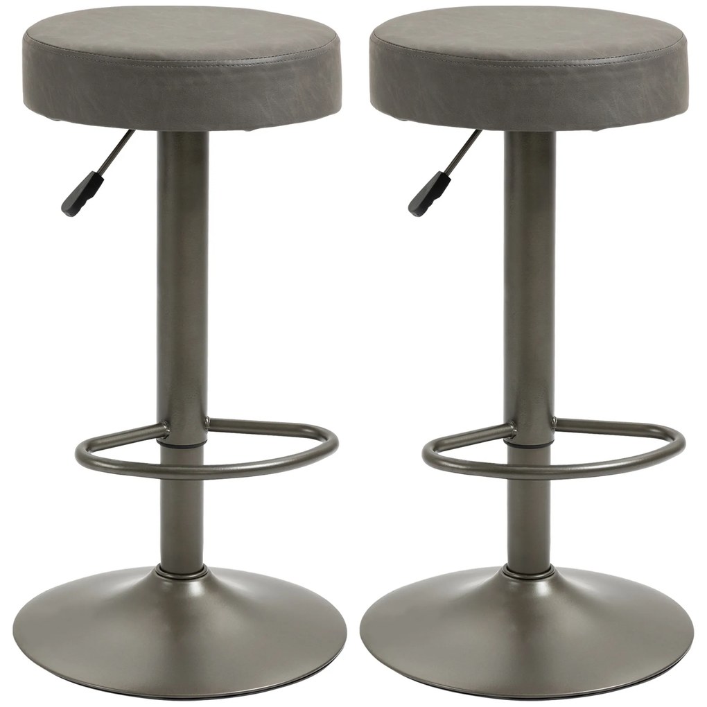 HOMCOM Set 2 Scaune de Bar Pivotante Reglabile Gri Design Modern pentru Bucătărie sau Bar 35x36x64-85cm | Aosom Romania