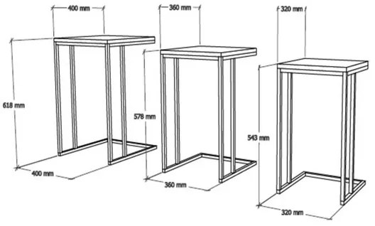 SET 3x măsuță laterală neagră