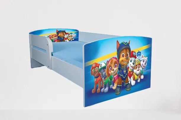 Pat Pentru Baieti 2-12 Ani Paw Patrol Blue, Cu Protectie Si Saltea 160x80 Cm Ptv4481