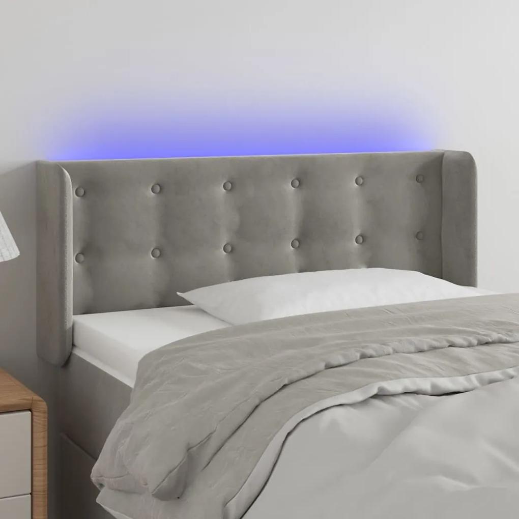 3123712 vidaXL Tăblie de pat cu LED, gri deschis, 103x16x78/88 cm, catifea