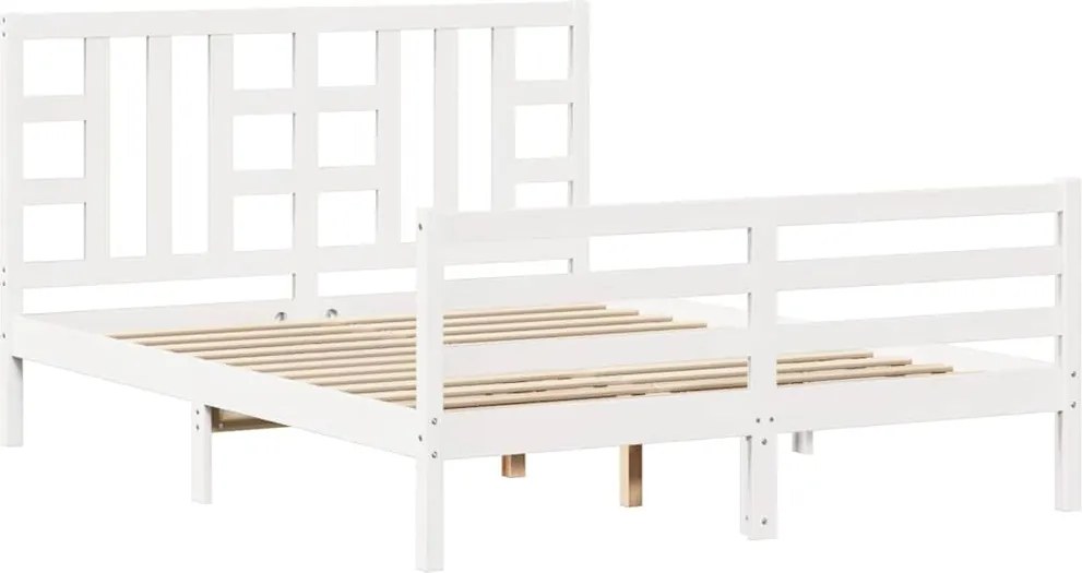 vidaXL Cadru de pat cu tăblie, alb, king size, lemn masiv