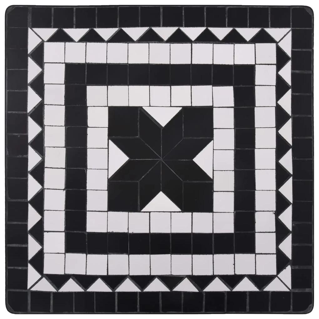 Masa de bistro mozaic, negru si alb, 60 cm, ceramica 1, Negru, Patrat