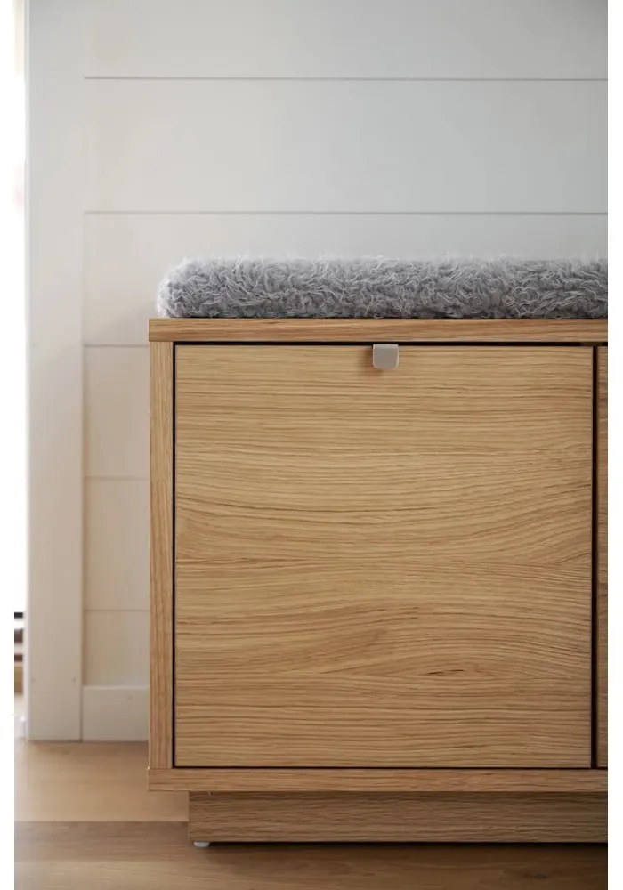 Pantofar gri/în culoare naturală cu bancă cu aspect de lemn de stejar Confetti – Rowico