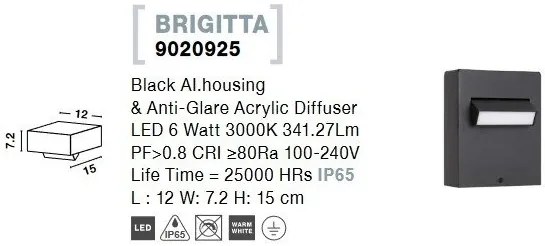 Aplica LED pentru iluminat exterior IP65 BRIGITTA