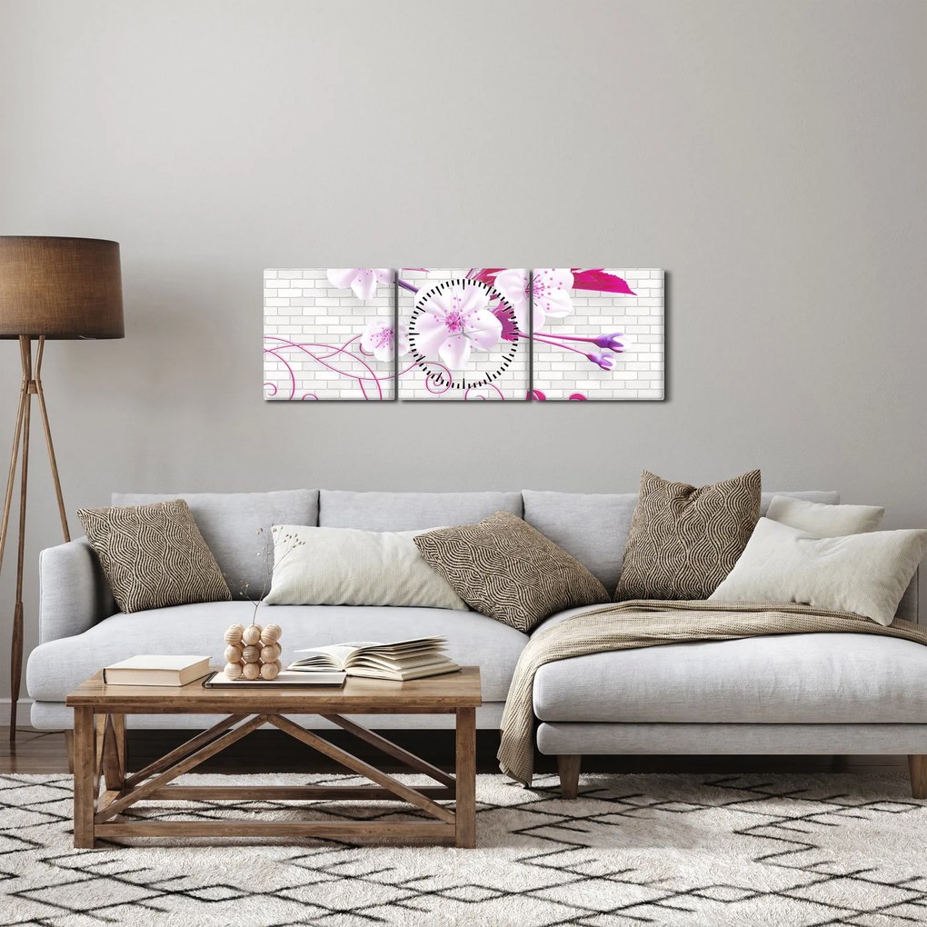 Tablou cu creangă înflorită (cu ceas) (90x30 cm)