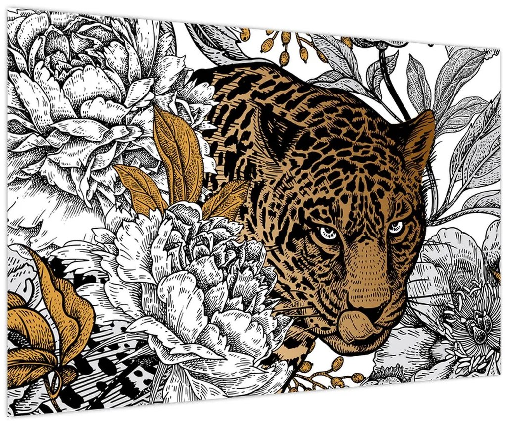 Tablou - Leopard între flori (90x60 cm)