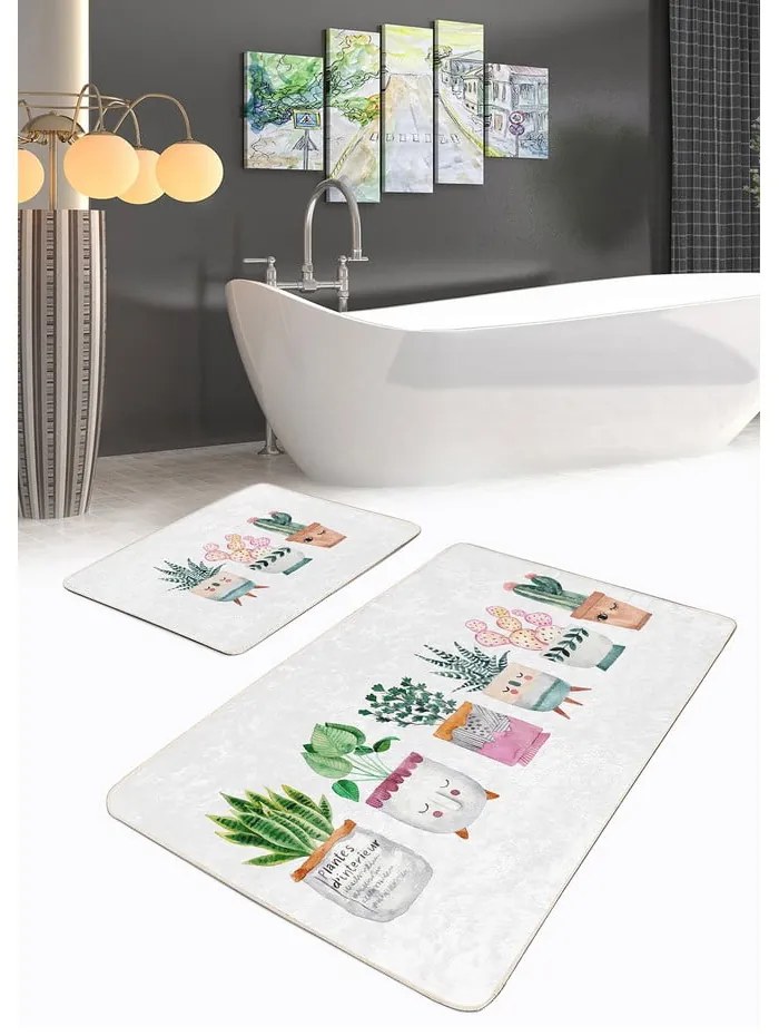 Covorașe de baie albe 2 buc. din catifea 60x100 cm Succulent – Mila Home