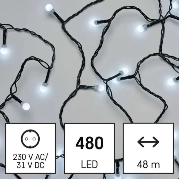 Ghirlandă luminoasă LED pentru exterior, 480 LED, 8 funcții, 53 m, alb rece, IP44