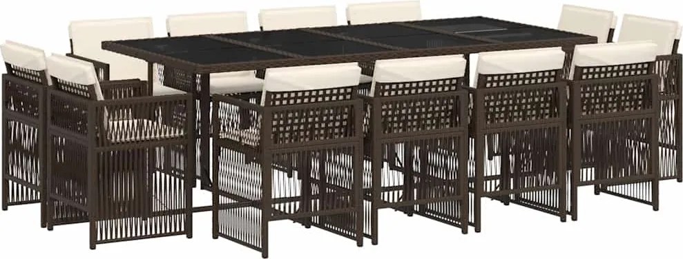 vidaXL Set mobilier de grădină, 13 piese, maro, cu perne, poliratan