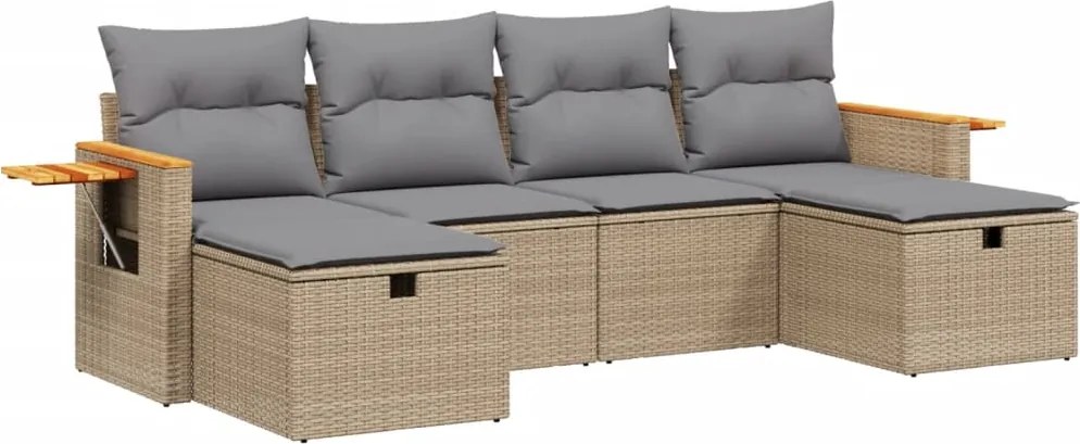 vidaXL Set canapele de grădină, 6 piese, cu perne, bej, poliratan