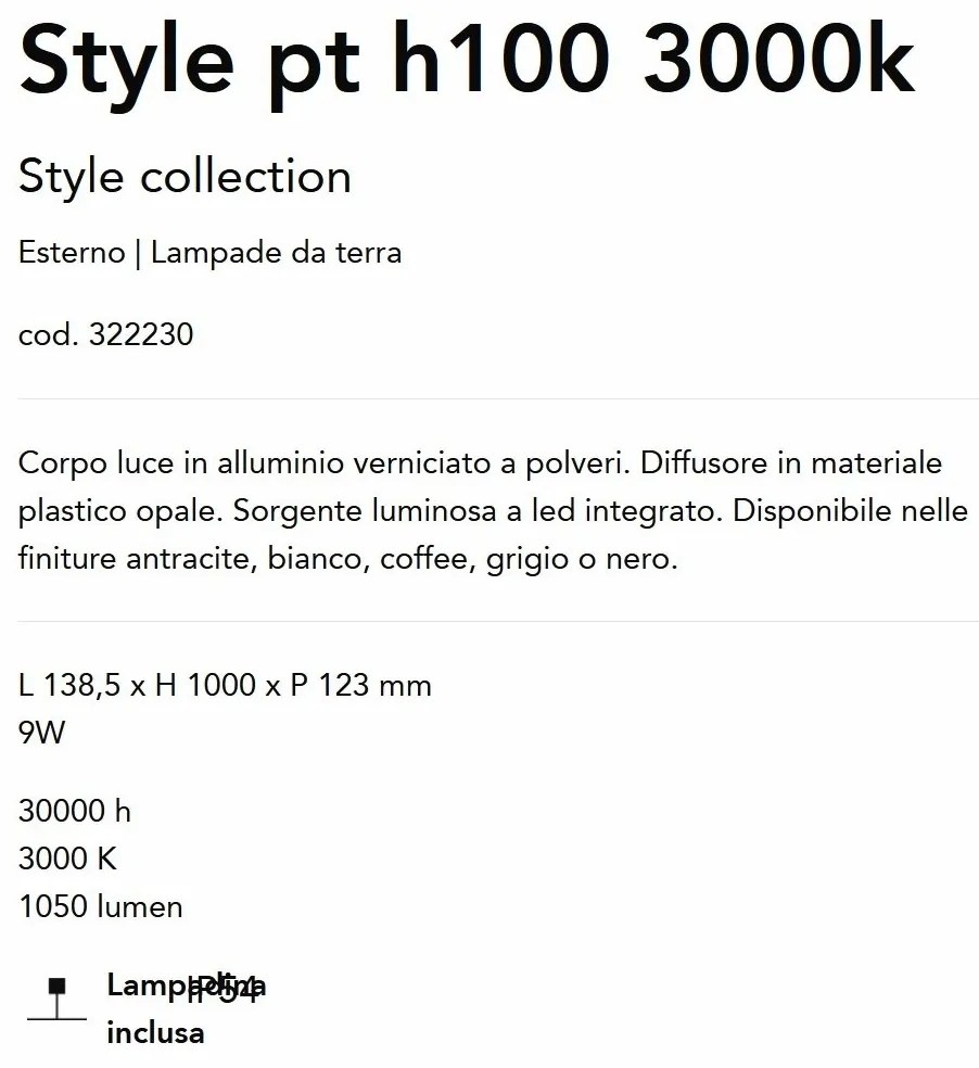 Stalp LED iluminat exterior Style pt h100 3000k negru