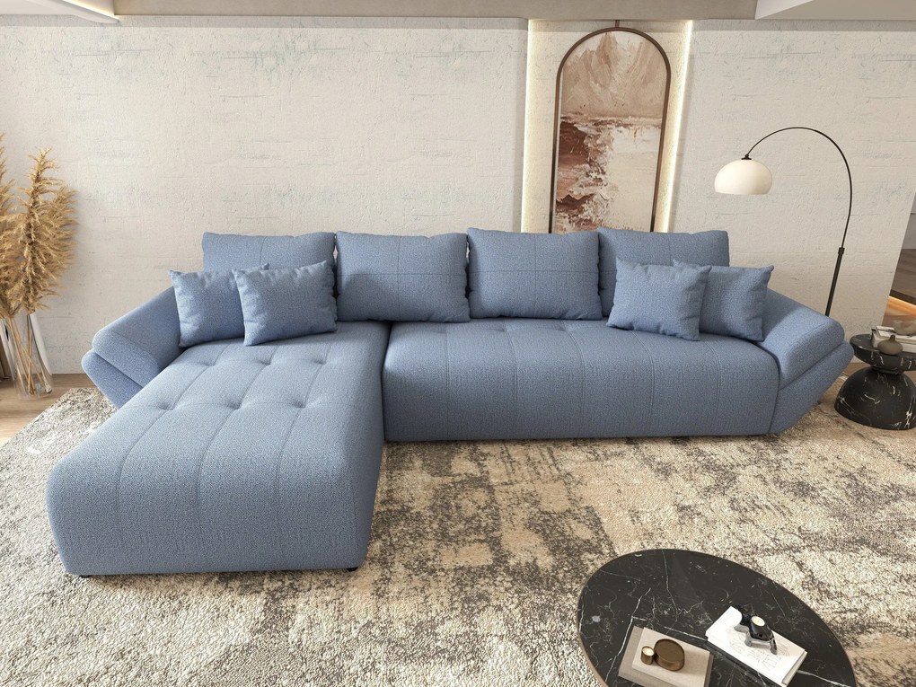 Colțar extensibil dumonde cu ladă de depozitare si sezut confortabil din spuma high-density, Berlin XL Enjoy Blue 350x185 cm