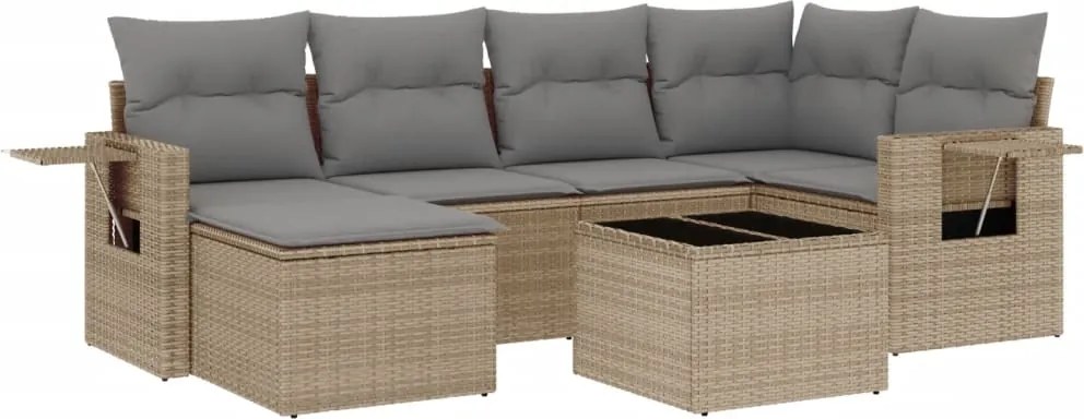 vidaXL Set canapele de grădină, 7 piese, cu perne, bej, poliratan