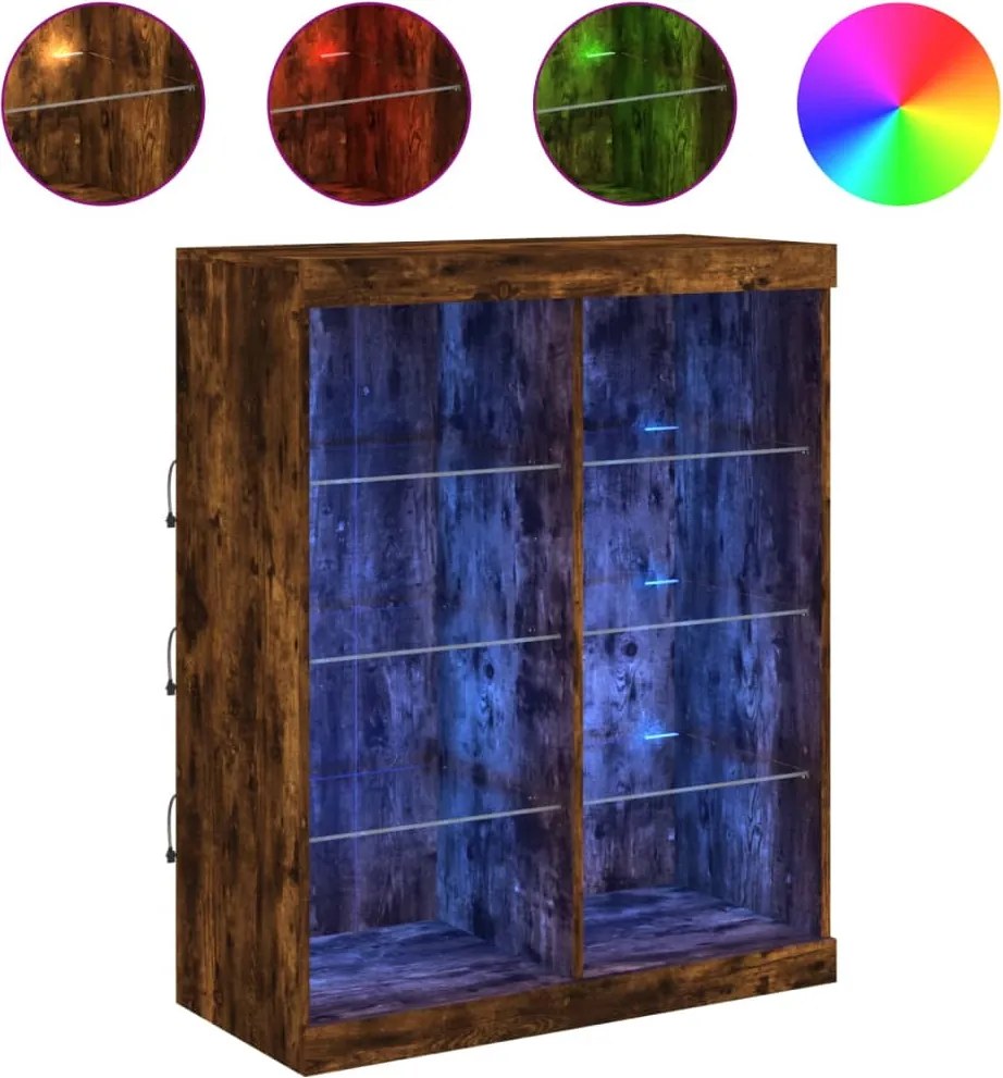 vidaXL Servantă cu lumini LED, stejar fumuriu, 81x37x100 cm