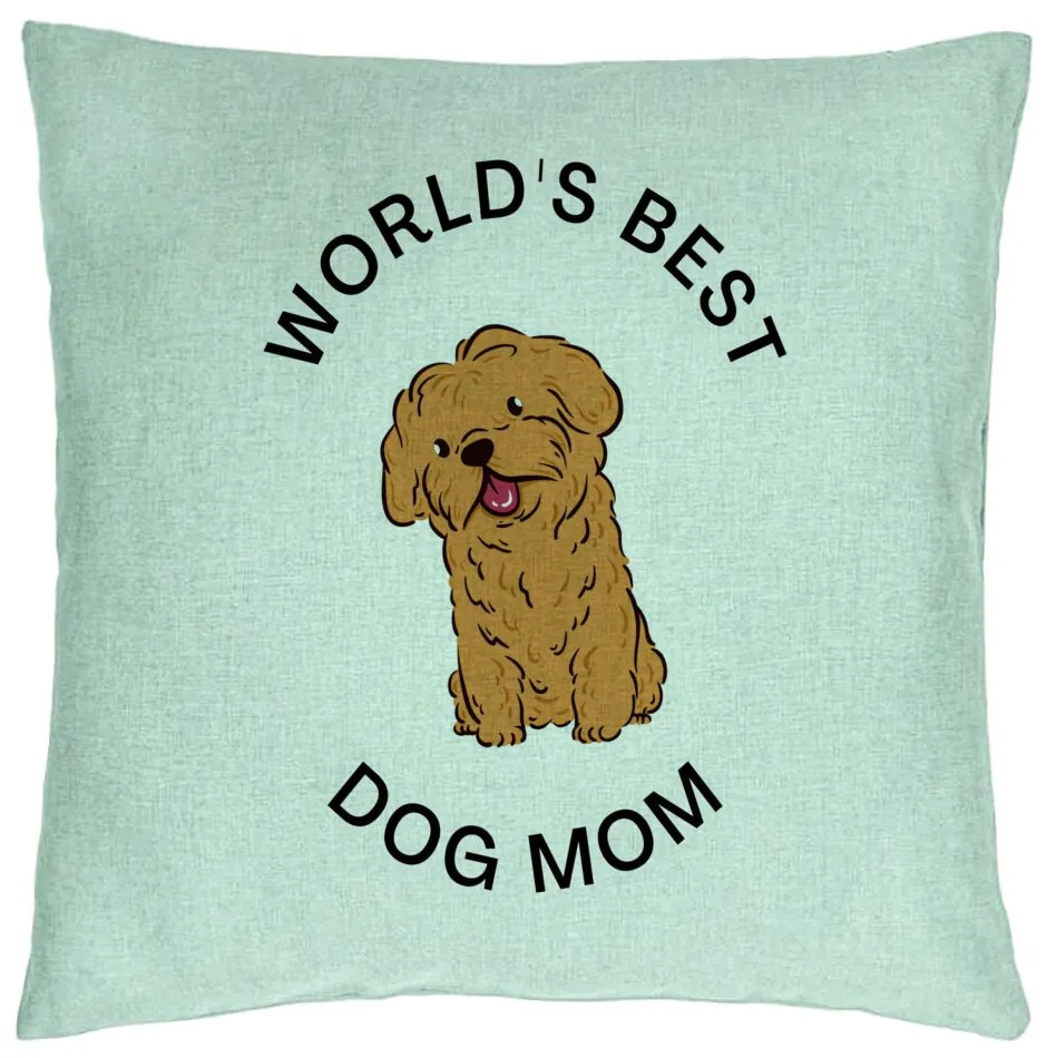 Perna Decorativa, Model World&apos;s Best Dog Mom, 40x40 cm, Verde Menta, Husa Detasabila, Burduf