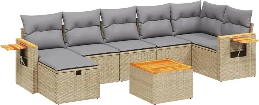 vidaXL Set canapele de grădină, 8 piese, cu perne, bej, poliratan