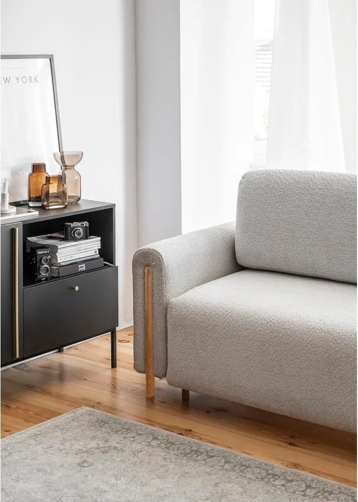 Canapea gri deschis extensibilă/cu spațiu de depozitare cu tapițerie din țesătură bouclé 244 cm Arcadova – ELTAP