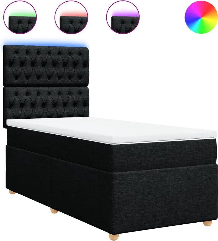 vidaXL Pat box spring cu saltea, negru, 80x200 cm, textil