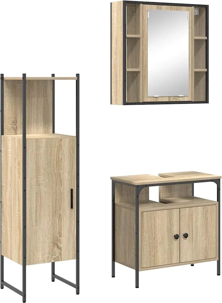 vidaXL Set de mobilier pentru baie cu raft 3 pcs Maro Lemn compozit