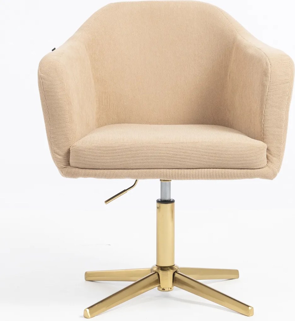 HR832CROSS Scaun Catifea Reiată Premium culoare Bej Ghimbir cu Bază Aurie