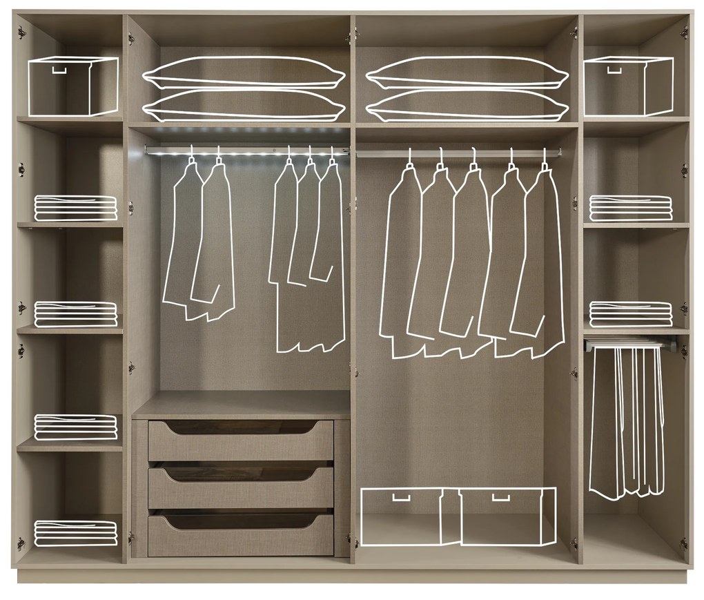 Set dormitor cu pat, noptiere, dulap, comoda din mdf crem si picioare metalice - riva