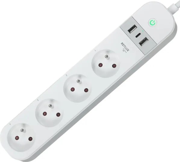 Prelungitor inteligent cu întrerupător Retlux 4Z + 2xUSB-A+1xUSB-C 1,5m Wi-Fi Tuya alb