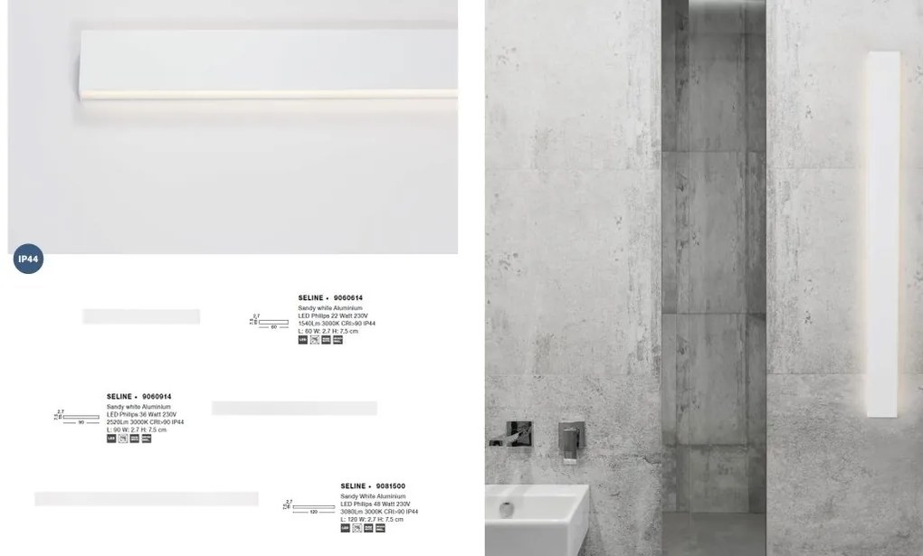 Aplica LED pentru baie cu protectie IP44 SELINE alba L-90cm