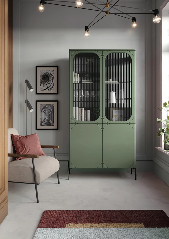 Vitrină cu patru uși Sonatia 100 cm - verde măsliniu