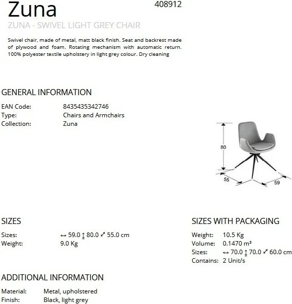 Scaun pivotant dining design elegant Zuna gri