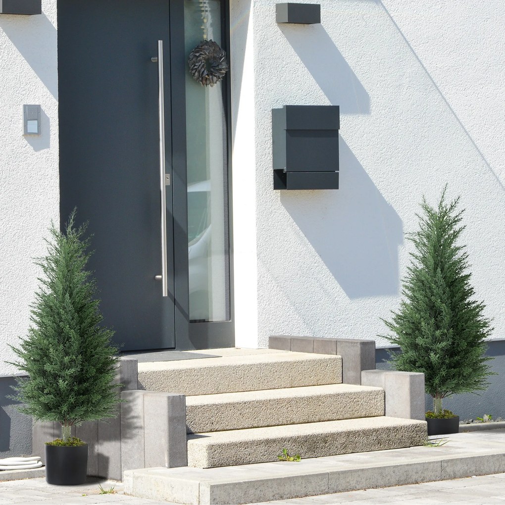 Outsunny Set 2 Plante Artificiale de Chiparos cu 362 Frunze și Ghiveci cu Ciment și Mușchi, Plante Rezistente la UV, Ø40x90 cm, Verde | Aosom Romania