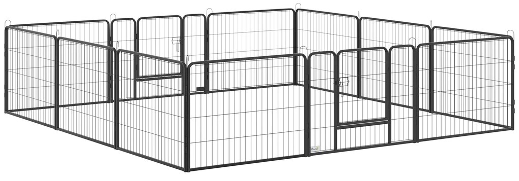 PawHut Tarc Modular pentru Animale cu 12 Panouri din Oțel, 2 Uși cu Zăvor, Ușor de Asamblat, 80x60x1.5cm, Negru | Aosom Romania