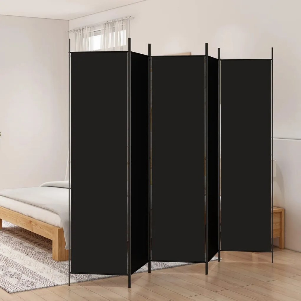 350189 vidaXL Paravan de cameră cu 5 panouri, negru, 250x200 cm, textil