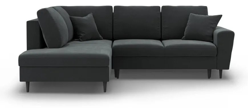 Colțar gri închis extensibil, cu spațiu de depozitare cu tapițerie din catifea (cu colț pe partea stângă-în formă de ”L”) Kyoto – Cosmopolitan Design