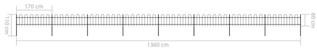 Gard de gradina cu varf curbat, negru, 13,6 x 0,6 m, otel 1, 0.6 m, 13.6 m
