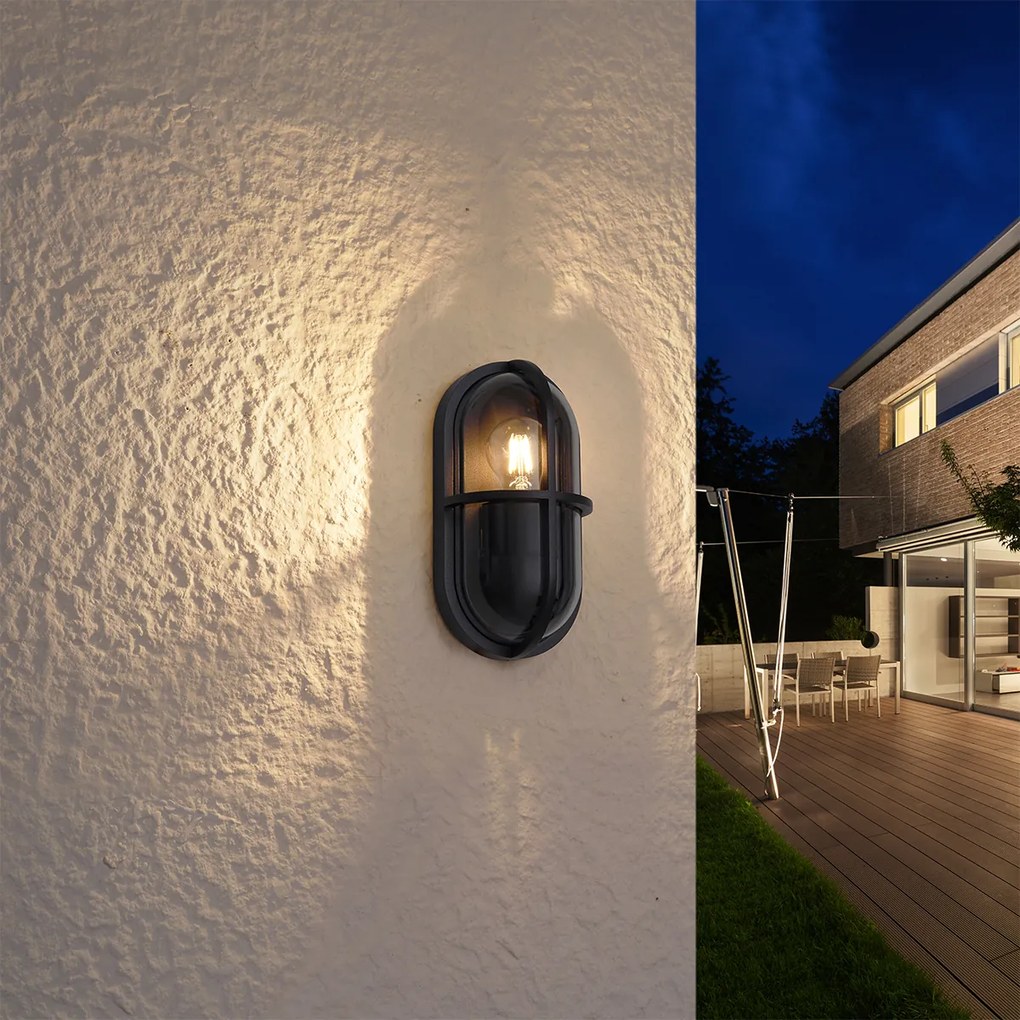 Lampă de perete de exterior neagră ovală IP65 - Target
