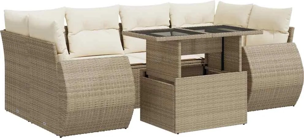 vidaXL Set canapele de grădină, 7 piese, cu perne, bej, poliratan