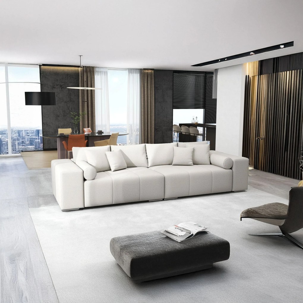 Canapea extensibilă dumonde cu ladă de depozitare si sezut confortabil din spuma high-density, Marbela Enjoy Beige XXL 295x100 cm