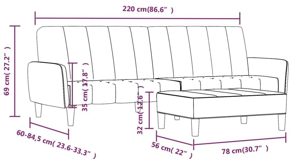 Canapea extensibila 2 locuri, cu taburet, crem, catifea Crem, Cu suport de picioare