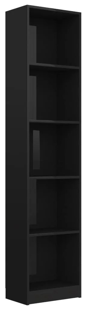 800853 vidaXL Bibliotecă cu 5 rafturi, negru extralucios, 40x24x175 cm, PAL