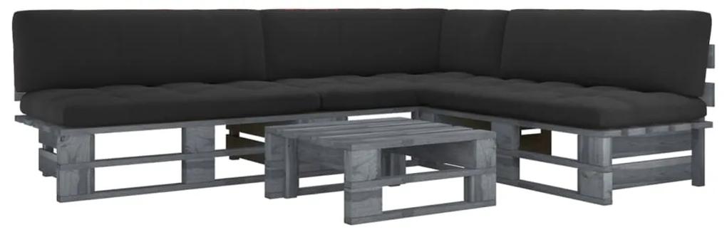 3066704 vidaXL Set mobilier din paleți cu perne, 4 piese, gri, lemn pin tratat