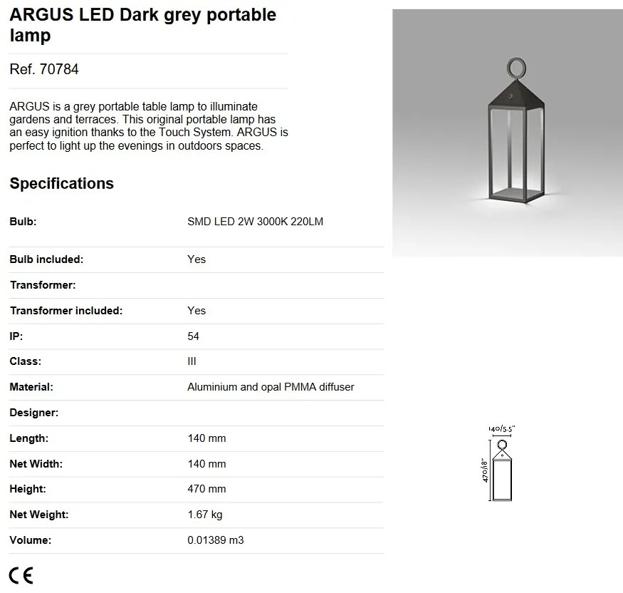 Lampa LED touch portabila iluminat exterior decorativ IP54 ARGUS