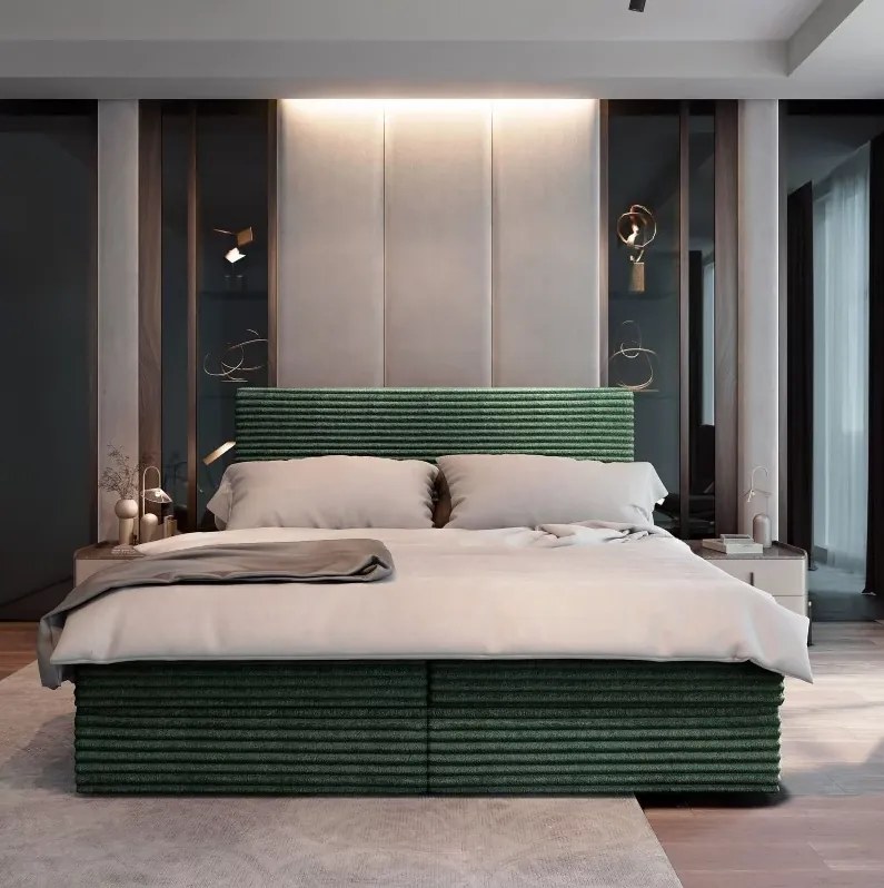 Pat tapițat boxspring ISPIRA 140x200 cm verde Saltele: Saltea cu arcuri Bonell
