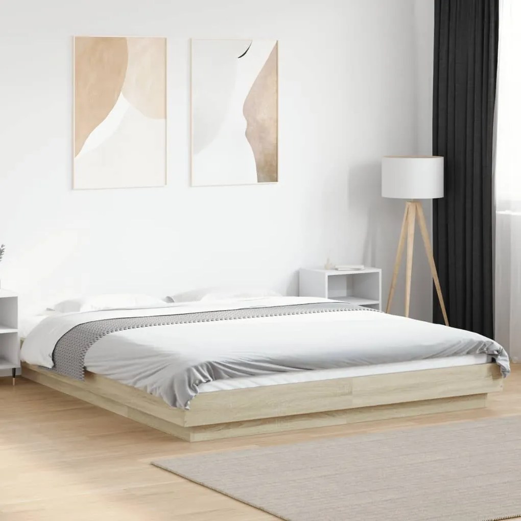 vidaXL Cadru de pat cu LED stejar sonoma 160x200 cm lemn prelucrat