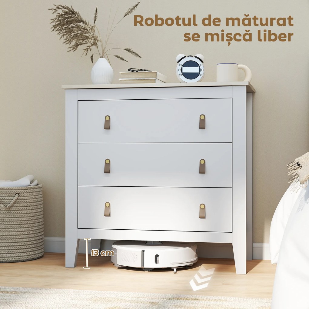 HOMCOM Comodă cu 3 Sertare și Mânere din Piele Ecologică Albă | Aosom Romania