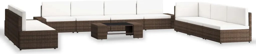 vidaXL Set mobilier de grădină, 10 piese, maro, poliratan