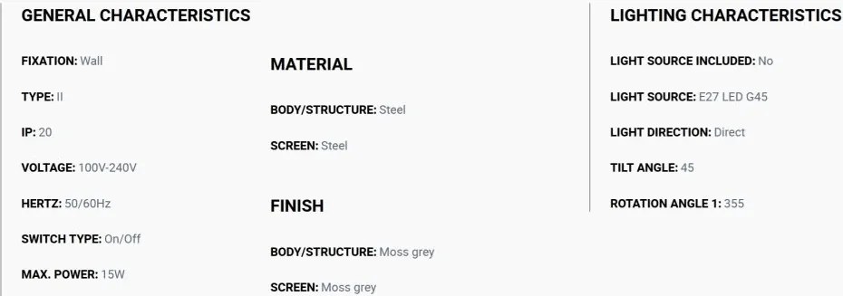 Aplica moderna directionabila NOON Moss grey