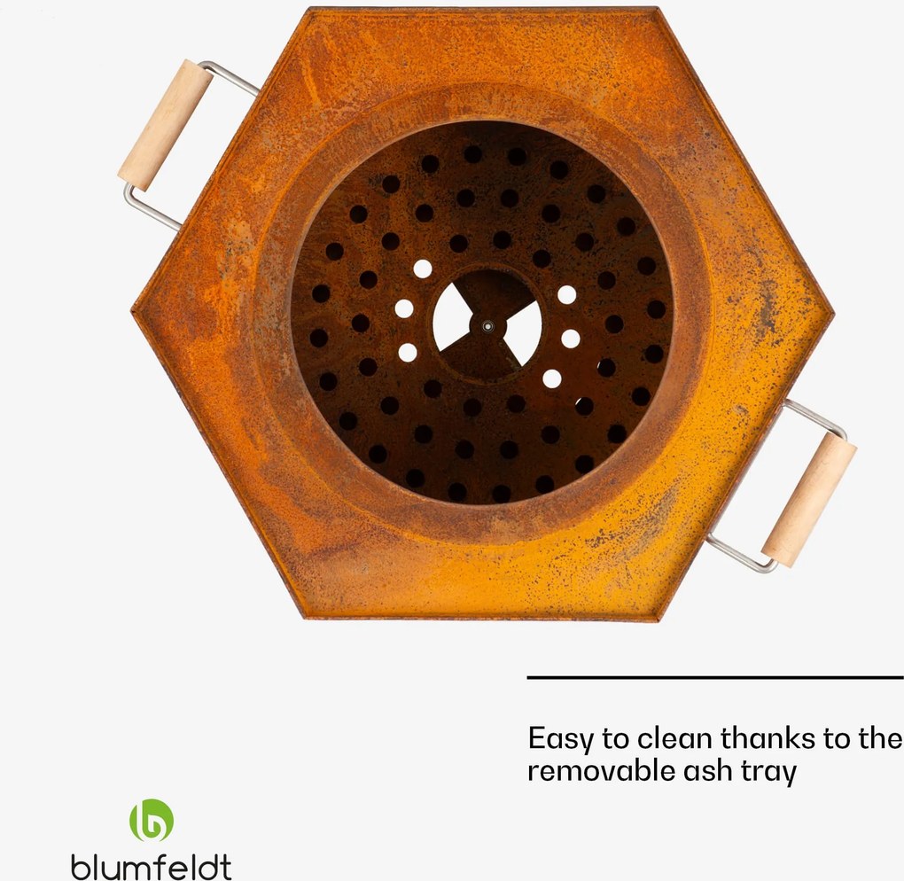 Blumfeldt Șemineu, coș pentru foc, fără fum, robust, vătrai, capac de ploaie